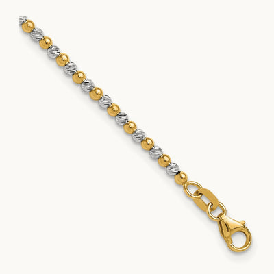 Diamond-cut Beaded 7.5in Bracelet, 14K Two-tone