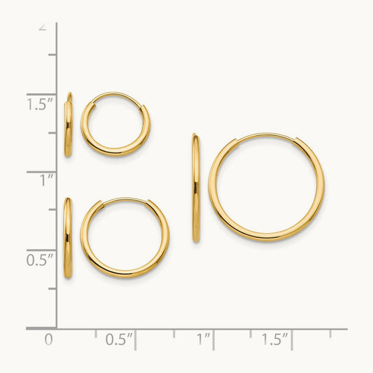 Madi K Polished Endless Hoop 3 Pair Earring Set, 14K
