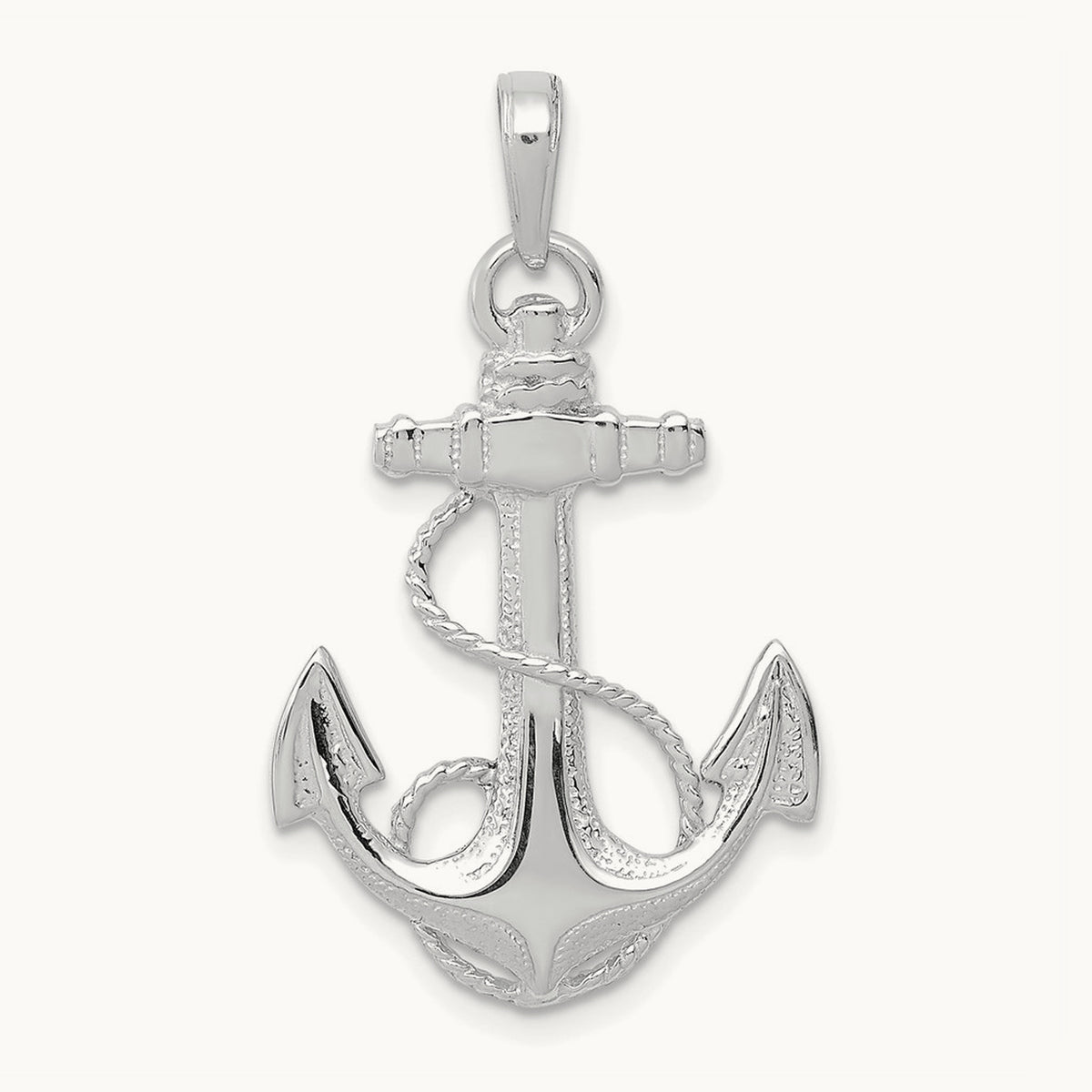 Anchor with Rope Pendant — 14K White Gold, 33mm