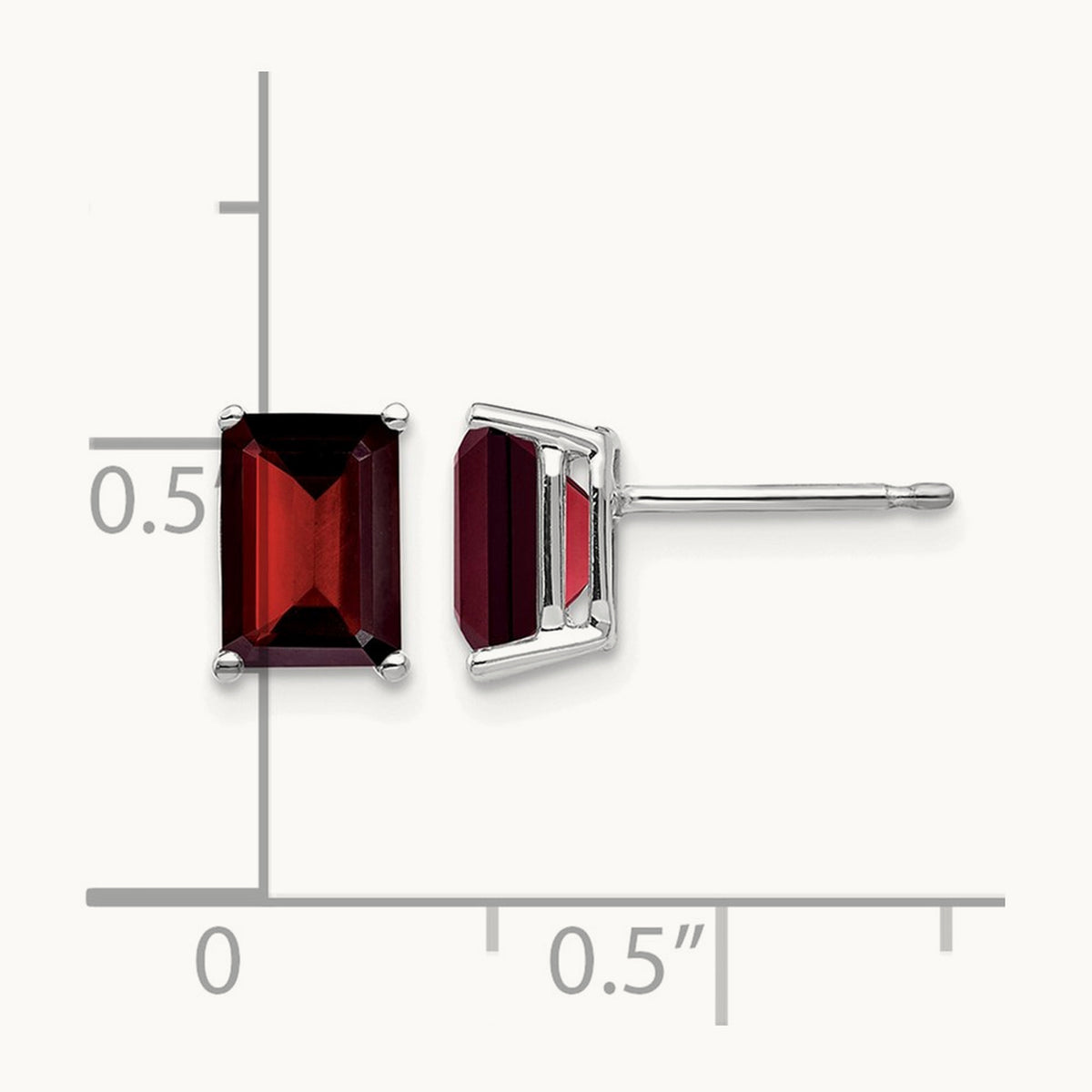 7x5mm Emerald Cut Garnet Earrings, 14K White Gold