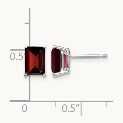 7x5mm Emerald Cut Garnet Earrings, 14K White Gold