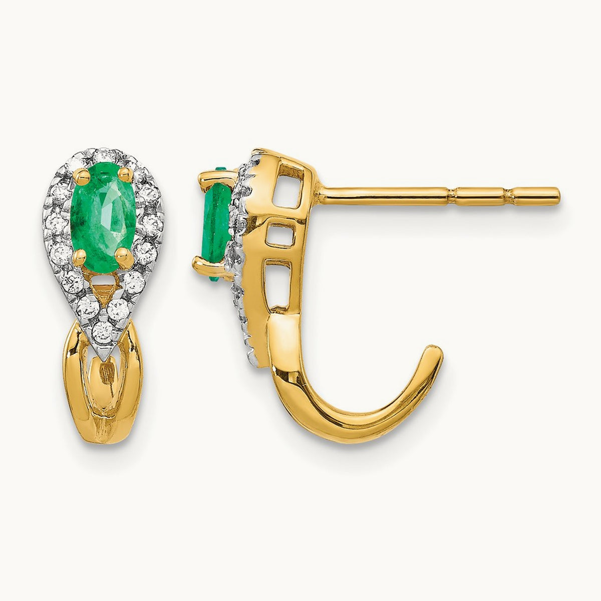 1/8Ct Diamond and Emerald Earrings — 14K Yellow Gold