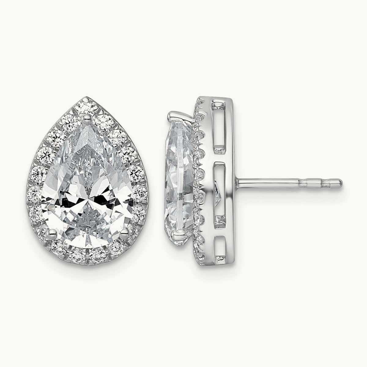 Pear Halo Post Earrings, 1.25-6.75 ct tw Lab-Grown Diamond — 4 5/8 ct, VS (Best) · Certified, 14K White Gold