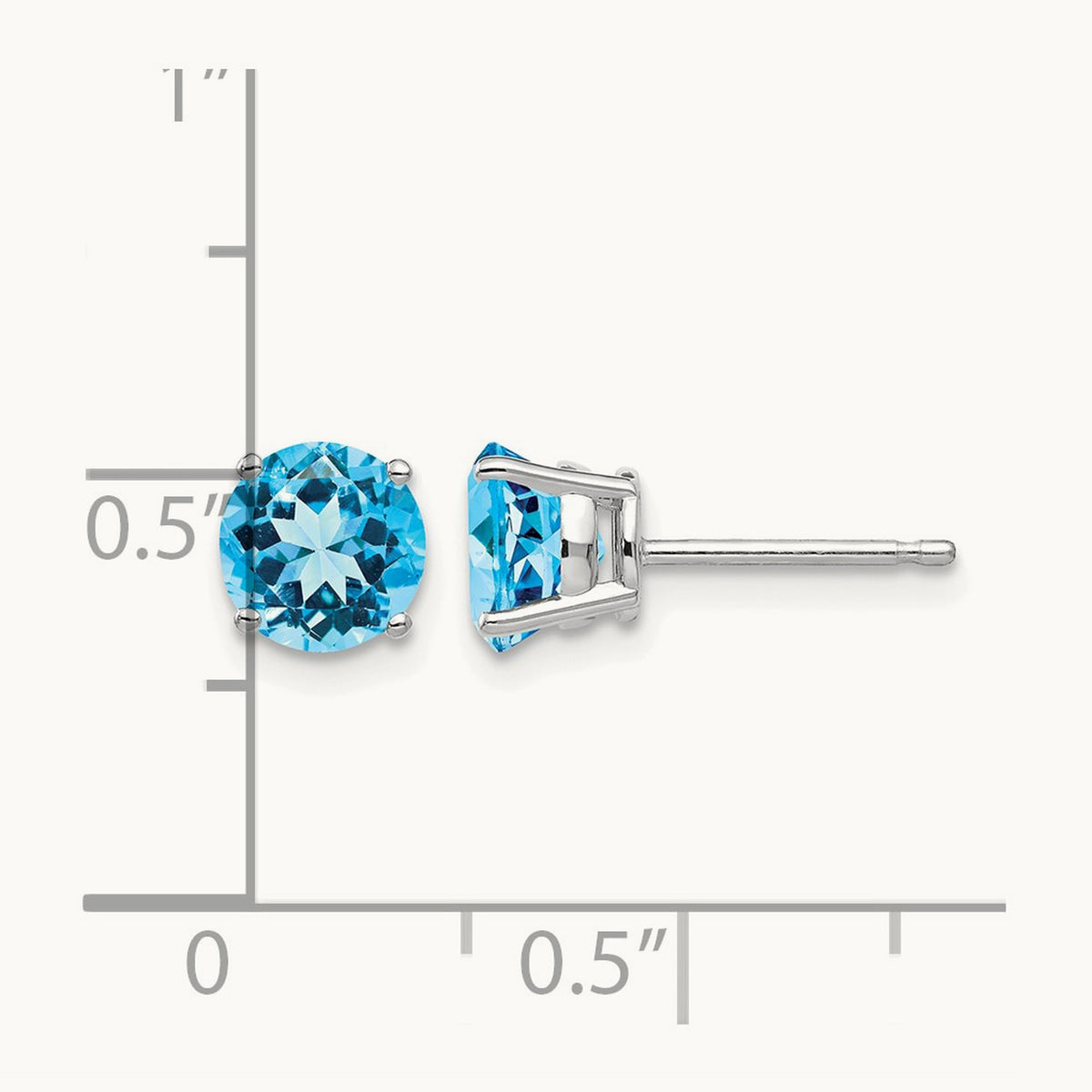 Blue Topaz Earrings, 6mm, 14K White Gold