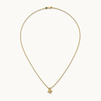 Polished and Hammered Diamond Butterfly Necklace, 14K