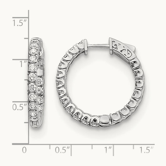 Diamond Round Hoop w/Safety Clasp Earrings, 14K White Gold