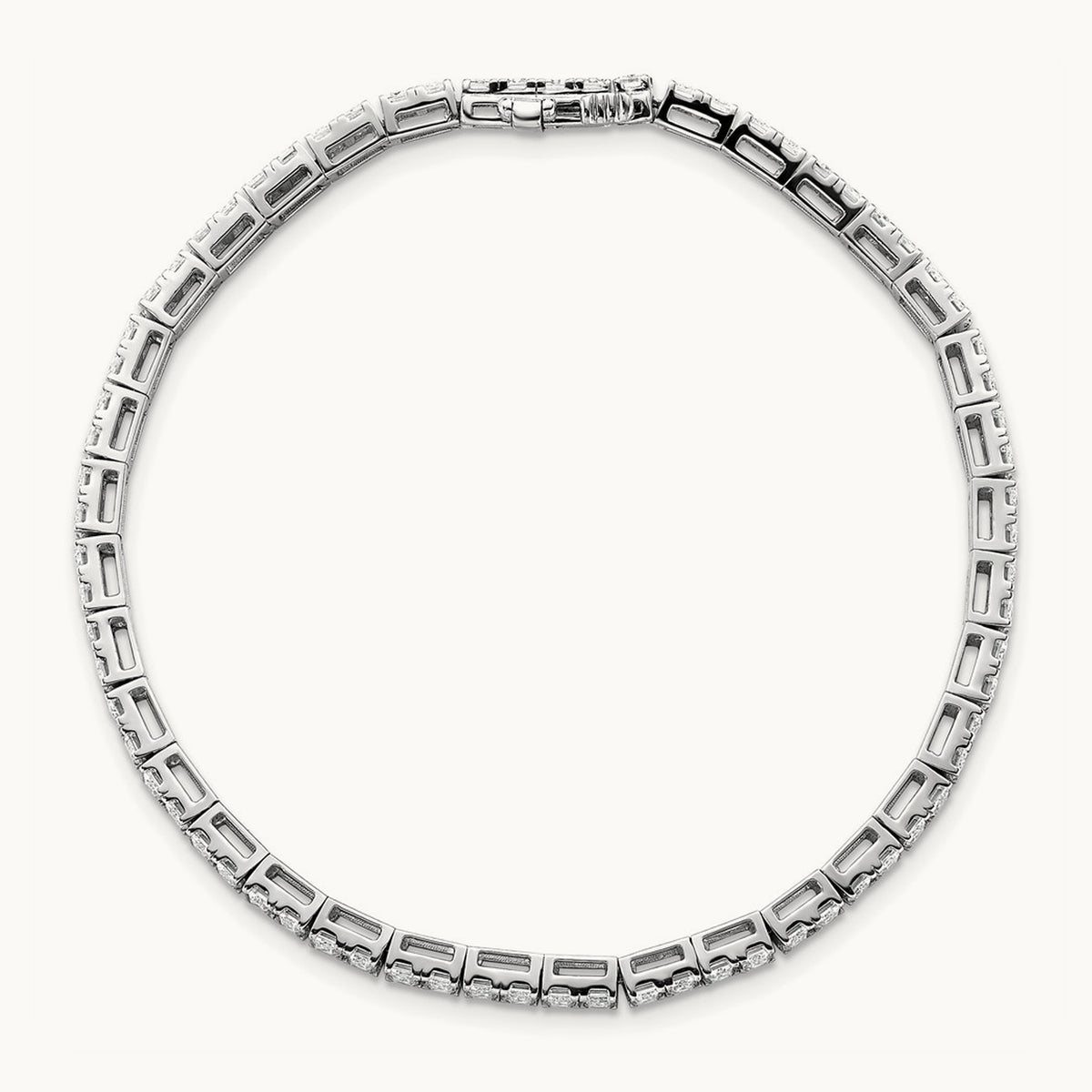 Emerald Bezel Tennis Bracelet, 7.00 ct tw Lab-Grown Diamond — 14K White Gold