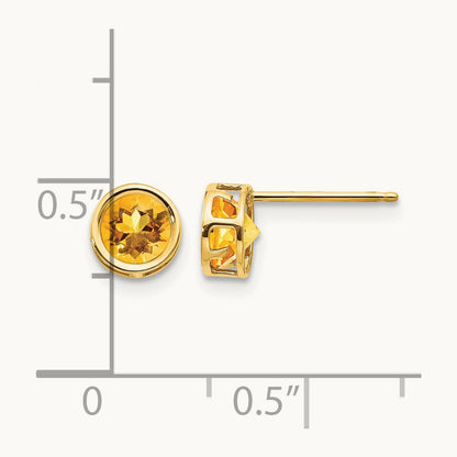 Bezel Citrine Stud Earrings — 14K Yellow Gold