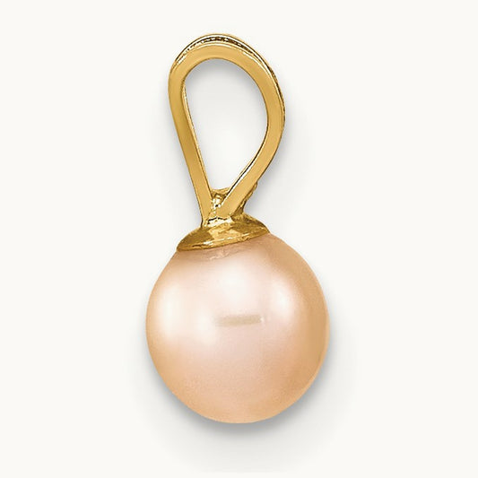 4- Pink Round Freshwater Cultured Pearl Pendant, 14K Gold