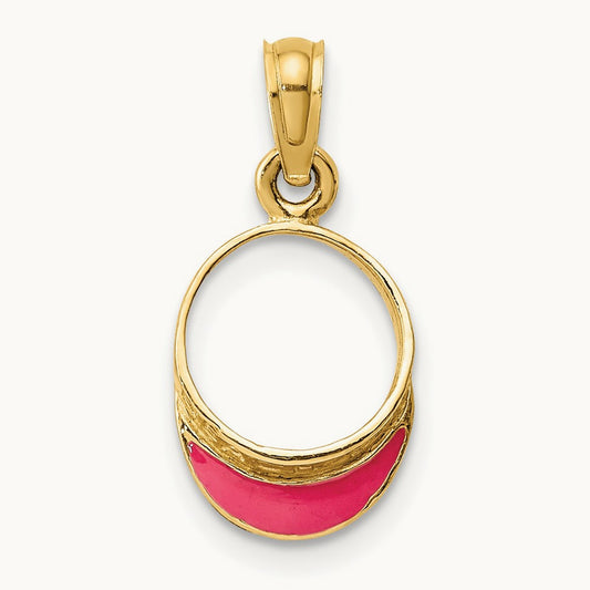Fuschia Enameled Beach Sun Visor Charm, 14K
