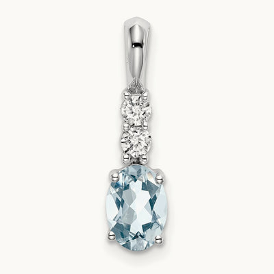 Oval Aquamarine and Diamond Pendant — 14K White Gold