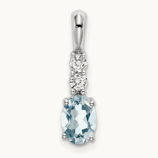 Oval Aquamarine and Diamond Pendant — 14K White Gold