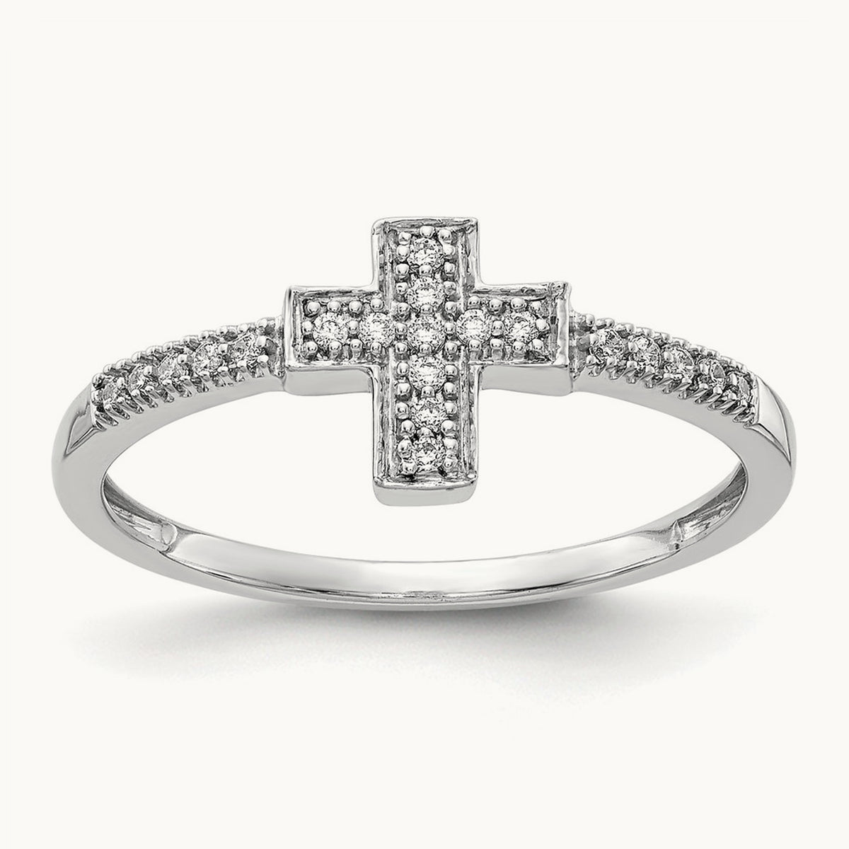 Polished Diamond Cross Ring, 14K White Gold