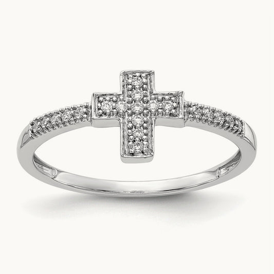 Polished Diamond Cross Ring, 14K White Gold