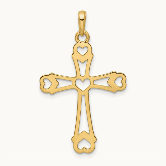 w/Rhodium D/C Cross w/Hearts Pendant, 14K