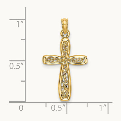 Cross with Filigree Center Charm — 14K Yellow Gold