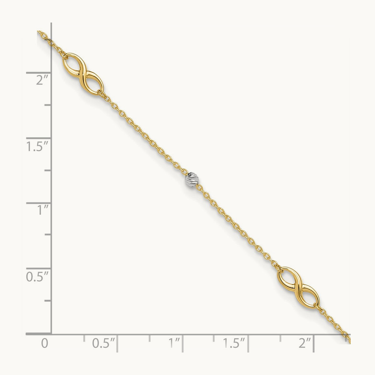 Diamond-cut Beads and Infinity 10in Plus 1in ext. Anklet, 14K Two-tone