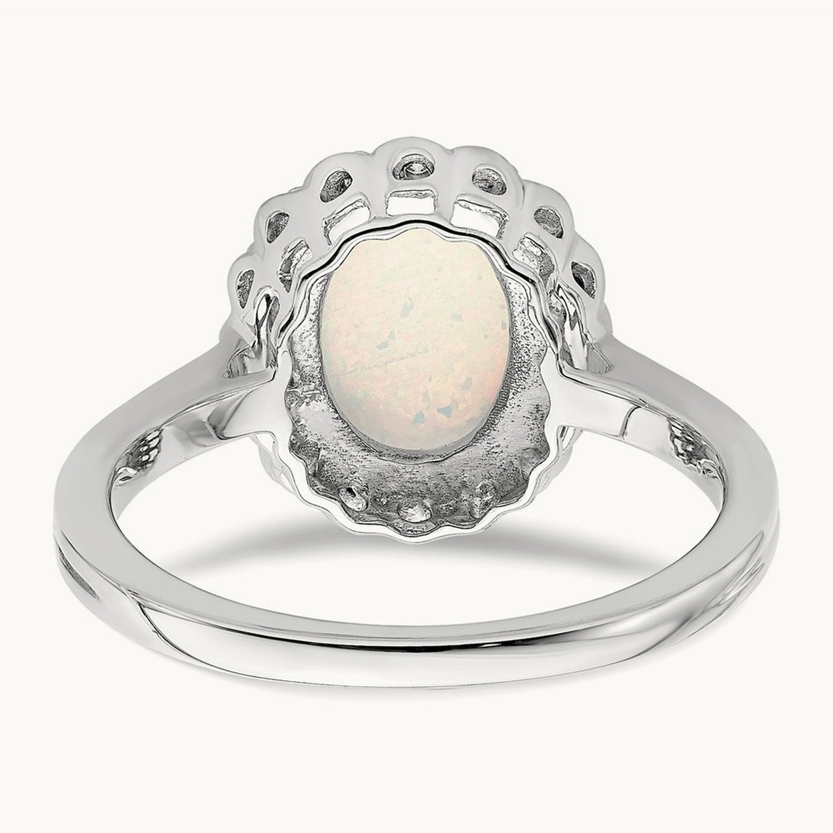 Created Opal and Diamond Halo Ring, 14K White Gold