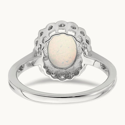 Created Opal and Diamond Halo Ring, 14K White Gold