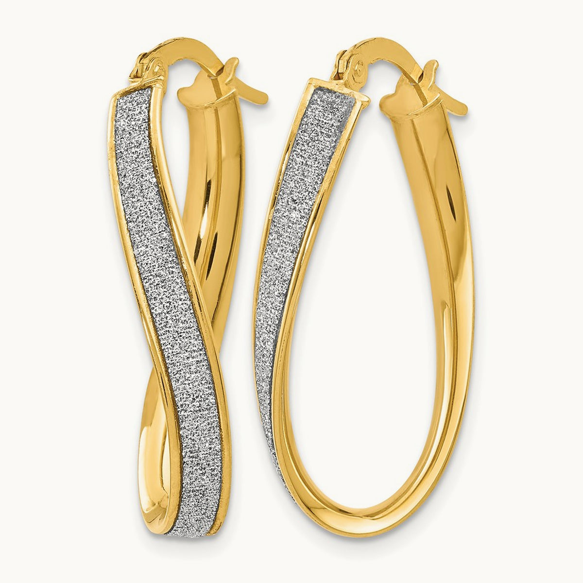 Polished Glimmer Infused Oval Twist Hoop Earrings, 14K — Leslie's