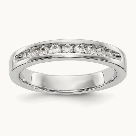 9-Stone Diamond Channel Band, 14K White Gold