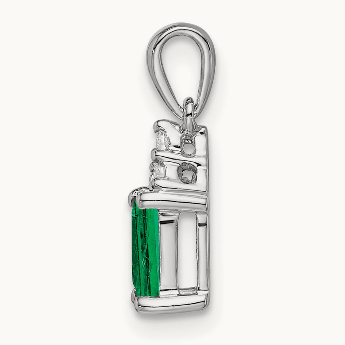 Rectangle Emerald and Diamond Pendant — 14K White Gold, 16.9mm