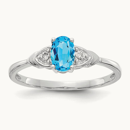 Blue Topaz and Diamond Ring, 14K White Gold