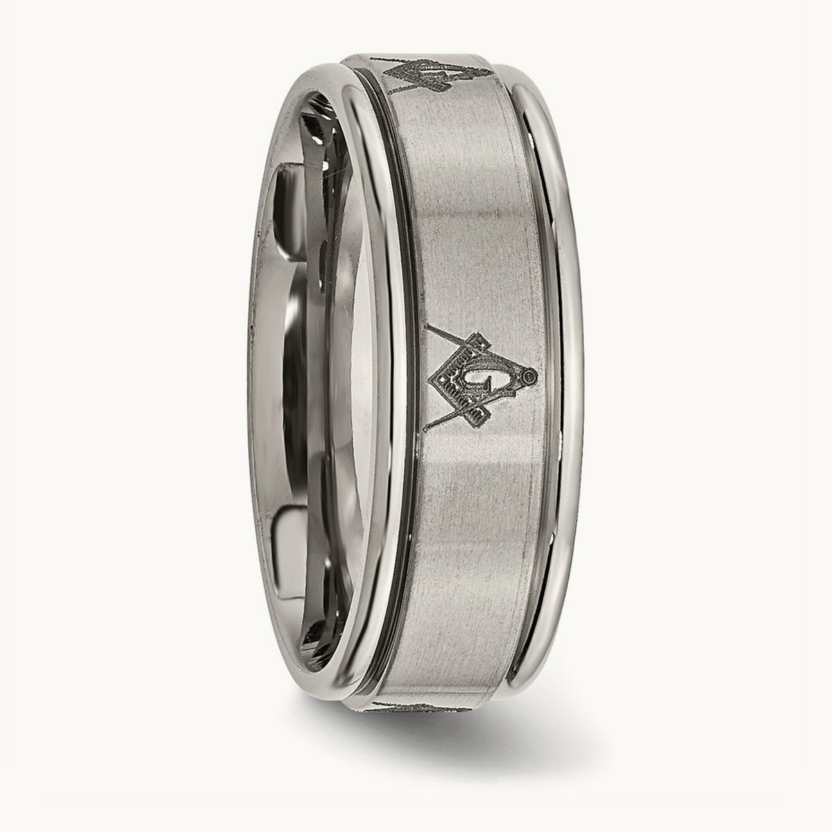 Brushed & Polished Masonic Laser Design Ridged Edge Band — photo set (2)