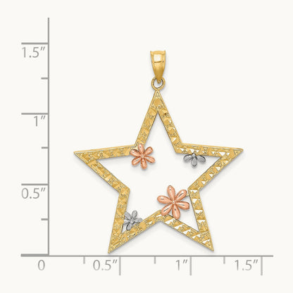 w/White Rhodium Star w/Flowers Charm, 14K Two-tone