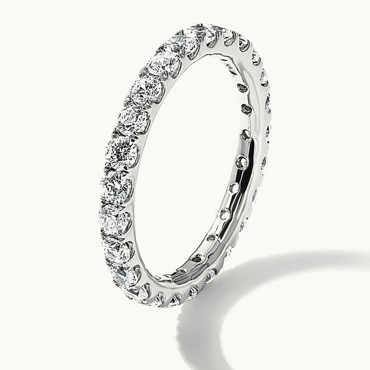 Polished U Shared Prong 2ct Diamond Eternity Band, 14K White Gold