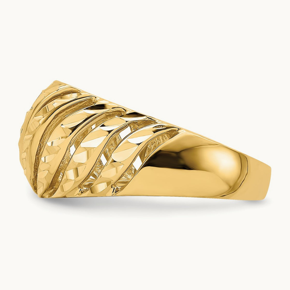 Open Slash Diamond-cut Dome Ring, 14K