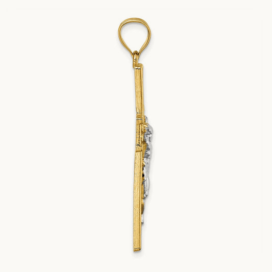 w/Rhodium Polished and Diamond-cut Crucifix Pendant, 14K