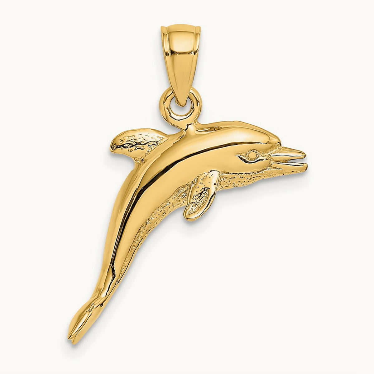 3-D Polished and Textured Jumping Dolphin Charm, 14K