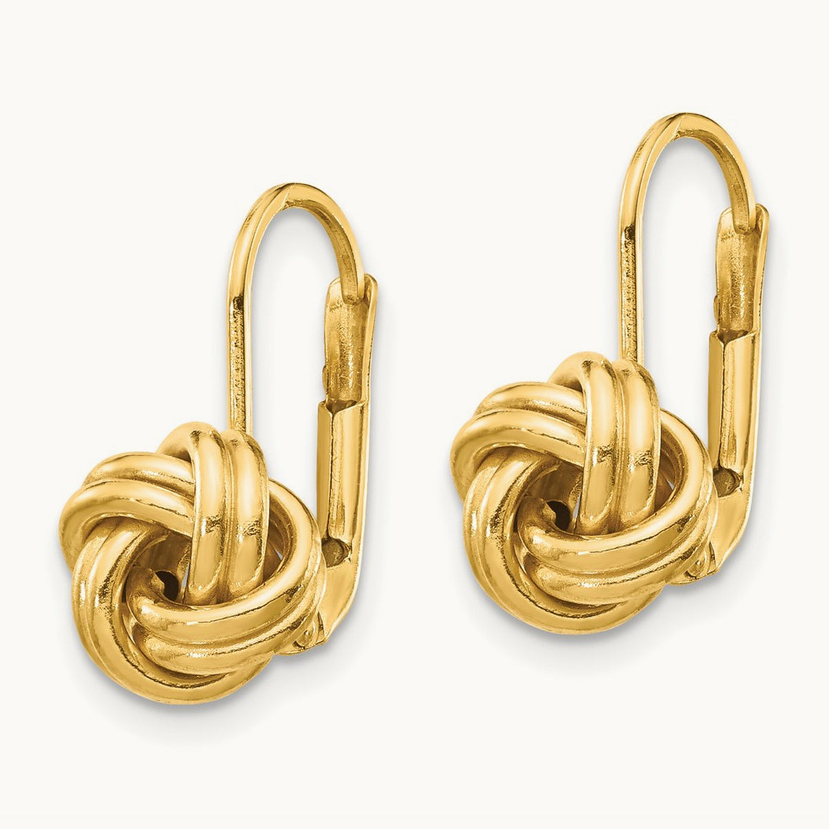 Polished Love Knot Leverback Earrings — 14K Yellow Gold
