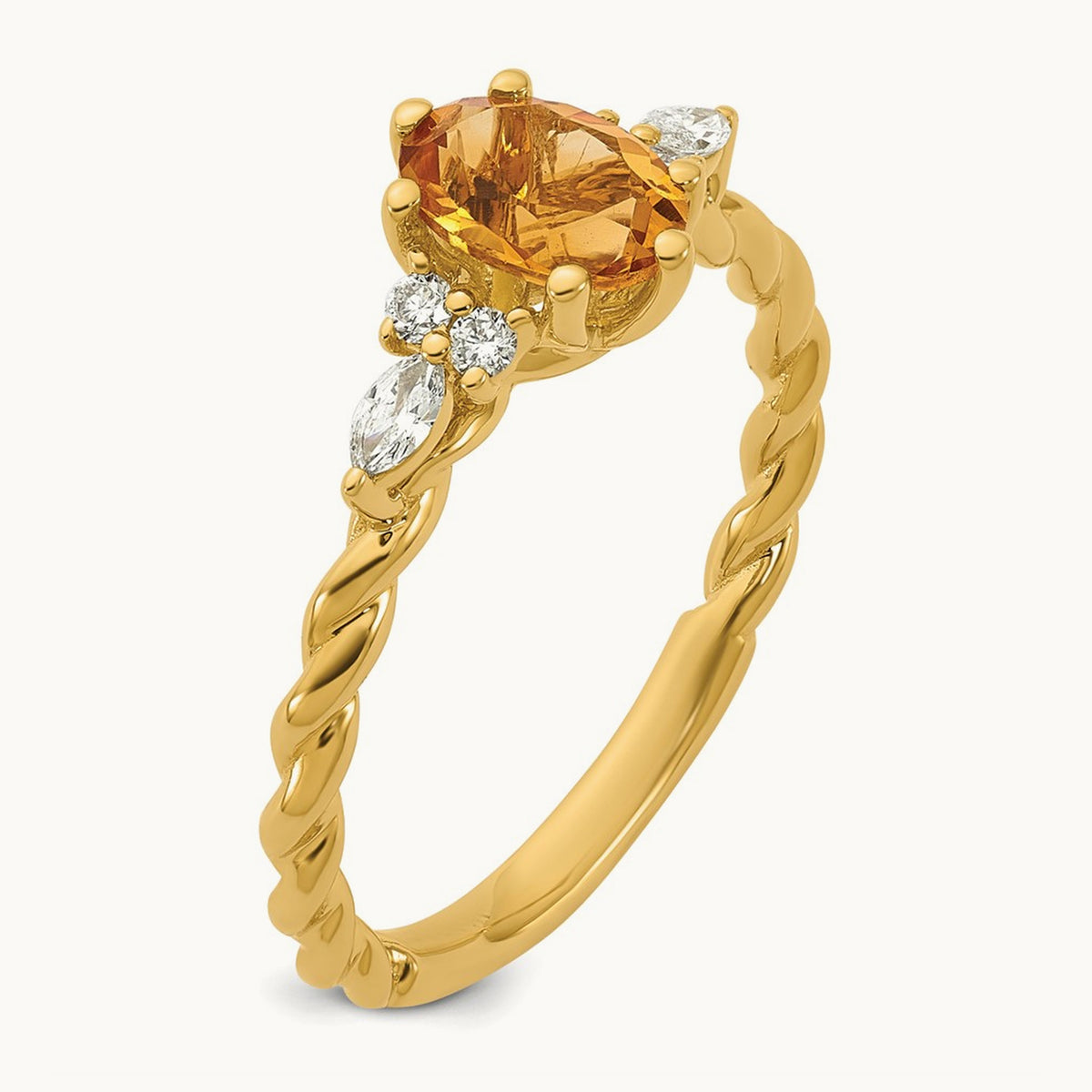 Polished Diamond and Citrine Twisted Ring — 14K Yellow Gold
