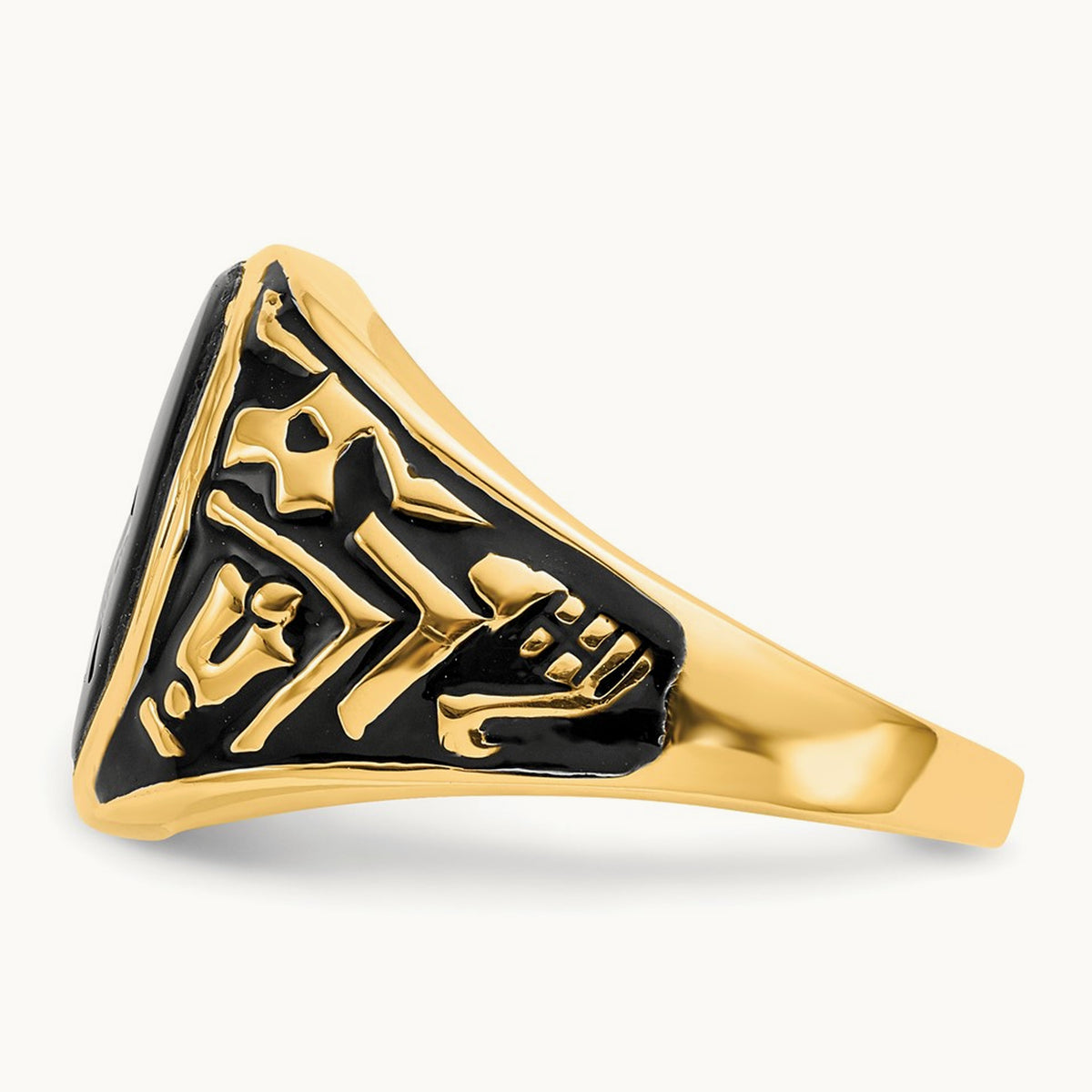Men's Polished & Textured w/ Epoxy & Onyx Masonic Ring, 14K