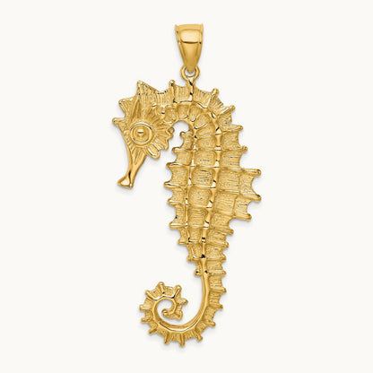 Textured 3-D Seahorse Charm, 14K