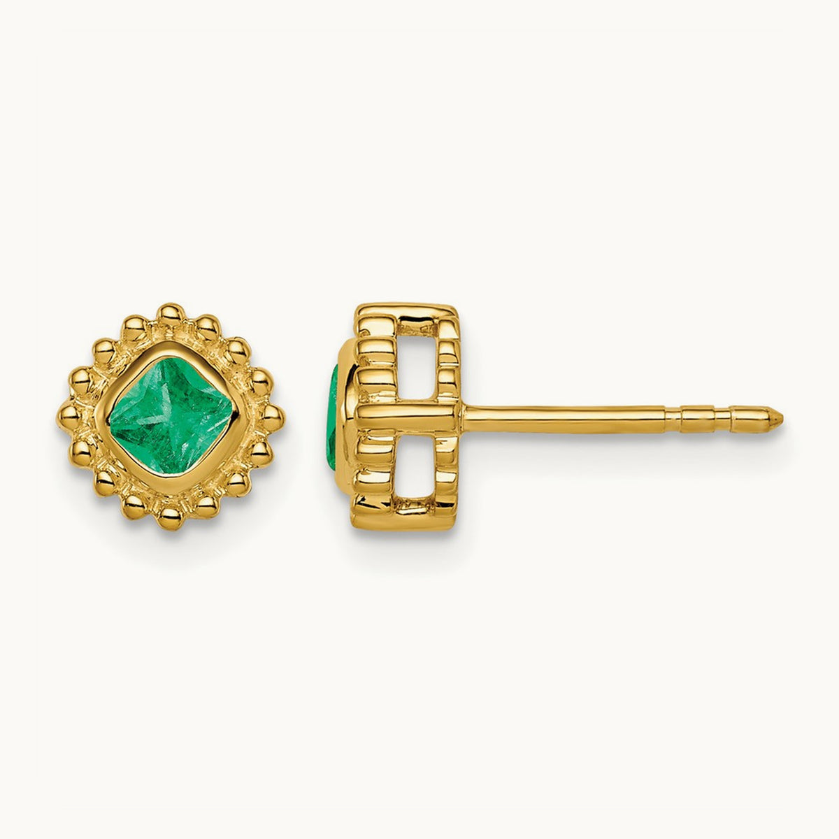 Cushion Emerald Earrings, 14K