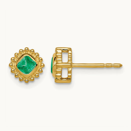 Cushion Emerald Earrings, 14K