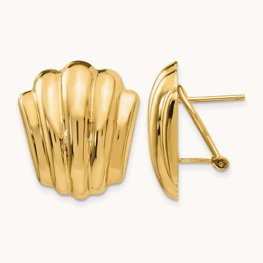 Polished Fancy Omega Back Post Earrings, 14K