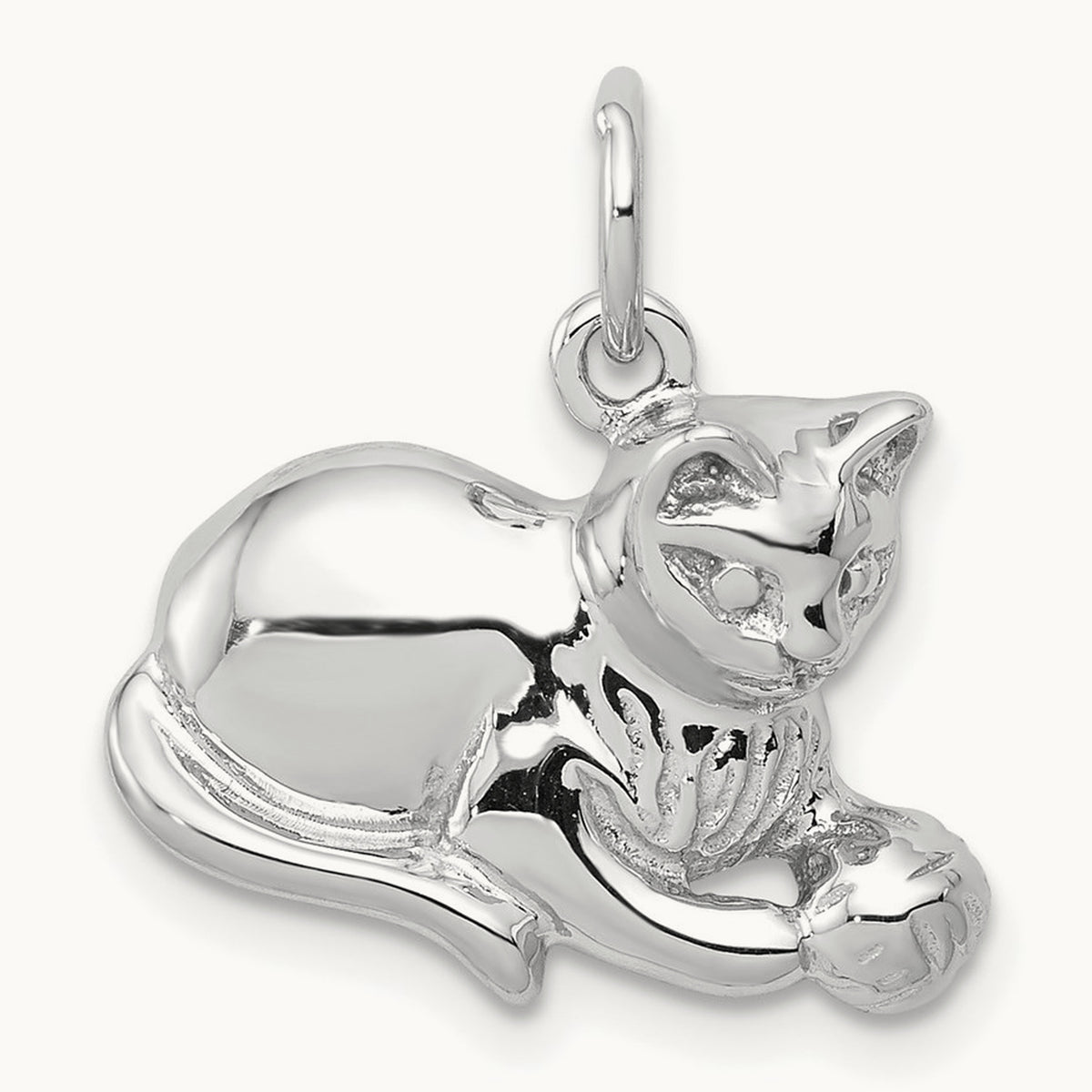 Polished Open-Backed Cat Charm, 14K White Gold