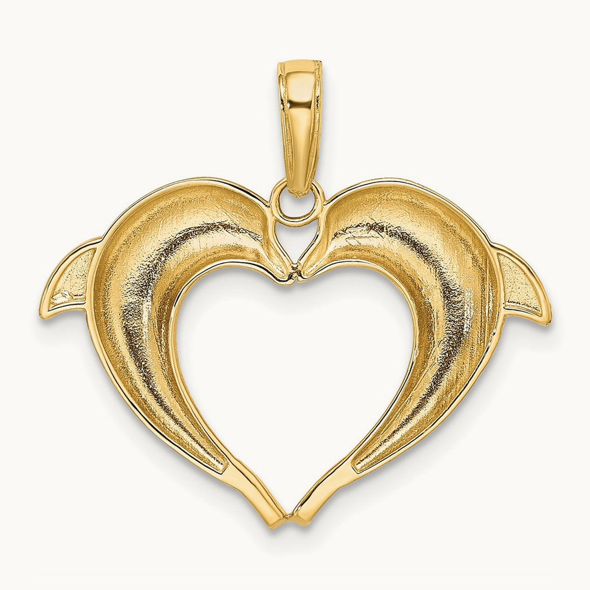 w/Rhodium Double Dolphin Heart Pendant, 14K