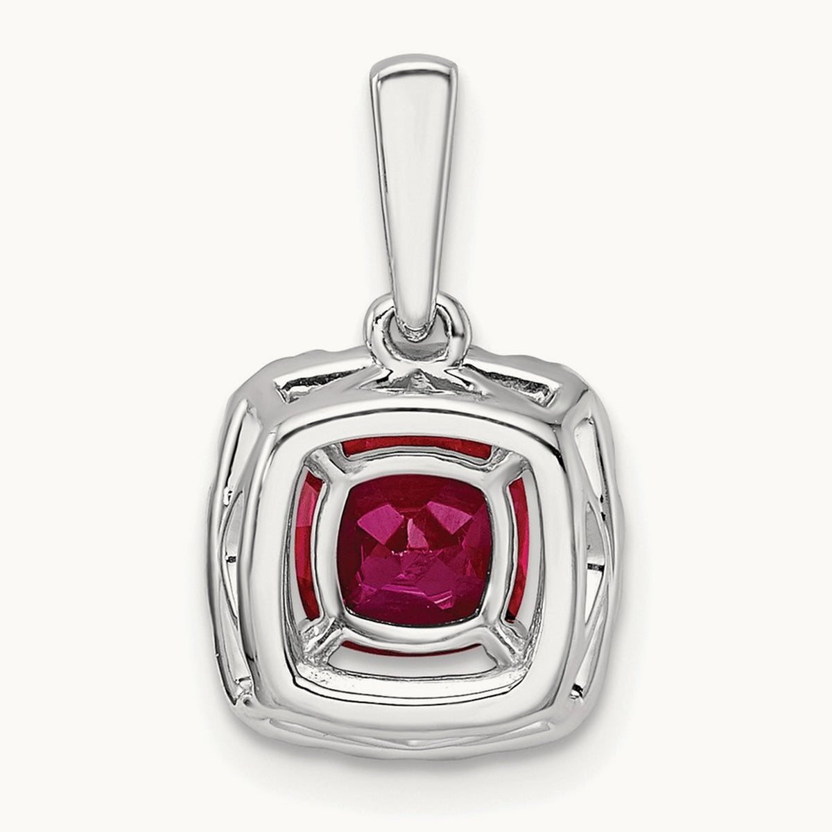July Birthstone Created Ruby Halo Pendant, 0.25 ct tw Lab-Grown Diamond