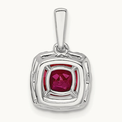 July Birthstone Created Ruby Halo Pendant, 0.25 ct tw Lab-Grown Diamond