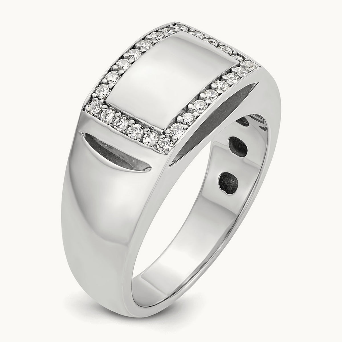 IBGoodman Men's Polished Diamond Rectangle Ring, 14K White Gold