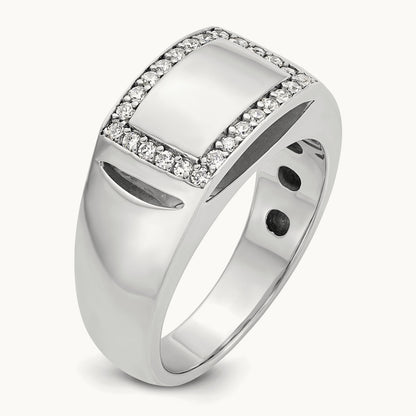 IBGoodman Men's Polished Diamond Rectangle Ring, 14K White Gold