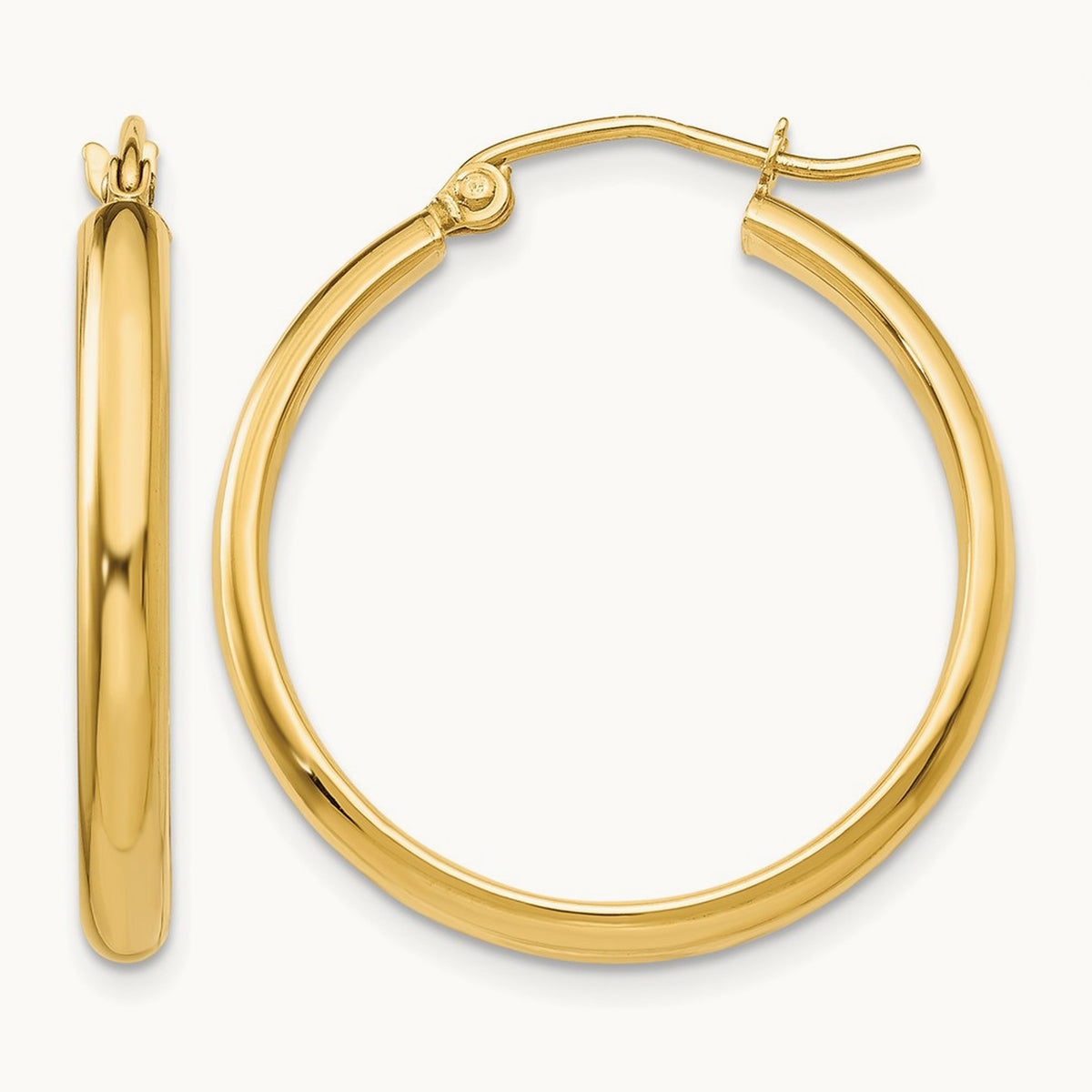 Round Tube Hoop Earrings — 14K Yellow Gold, 22mm