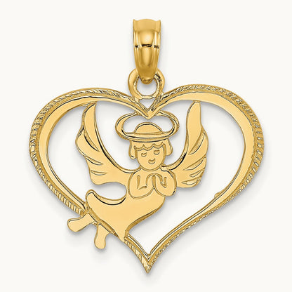 Polished Angel In Heart Charm, 14K