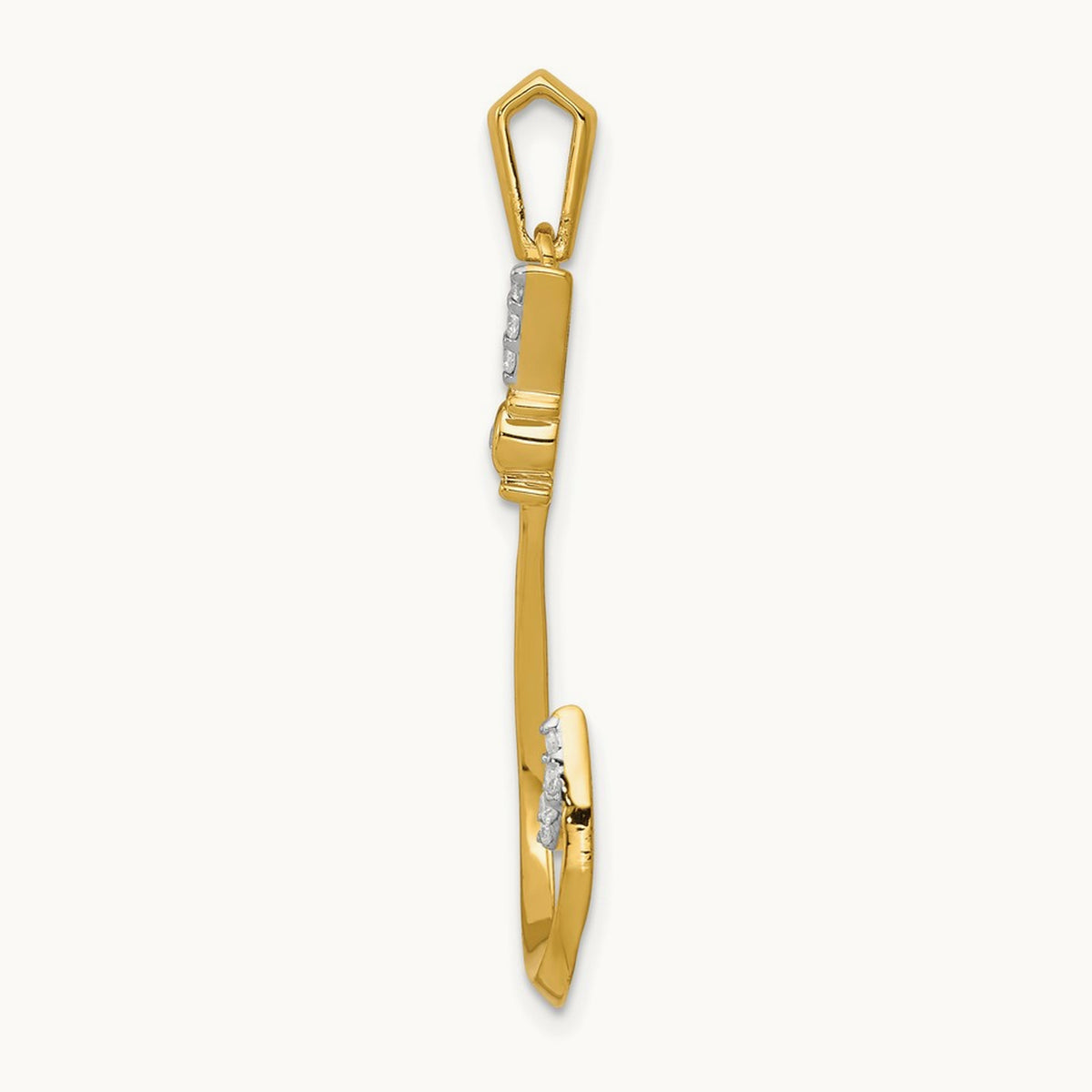 Diamond Fish Hook Pendant, 14K