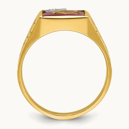14ktt IBGoodman Men's Lab Cr. Ruby & Dia Blue Lodge Masonic Ring